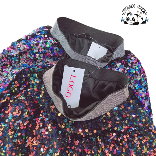 LEZONKIDS - Novidade em 2024 Cintura Elástica Saias Elegantes para Meninas com Lantejoulas Multicoloridas Saias A-lin para Meninas Crianças